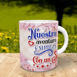 Foto taza recuerdo bodas, taza en movimiento